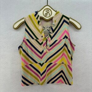 GUESS Chevron Stripe Lace Up Sleeveless Tank Top SMALL Multicolor Y2K Retro